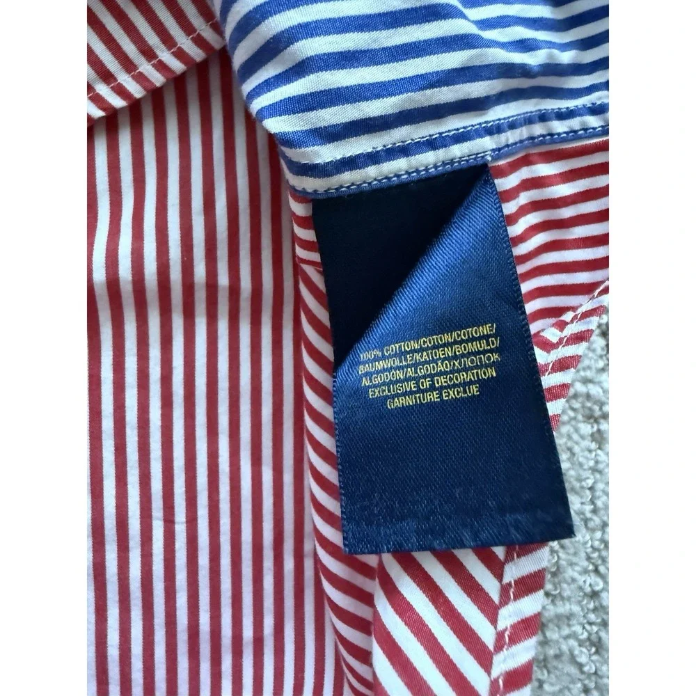 Vintage Ralph Lauren Button Down Boys L Primary Stripe Poplin Embroidered Logo